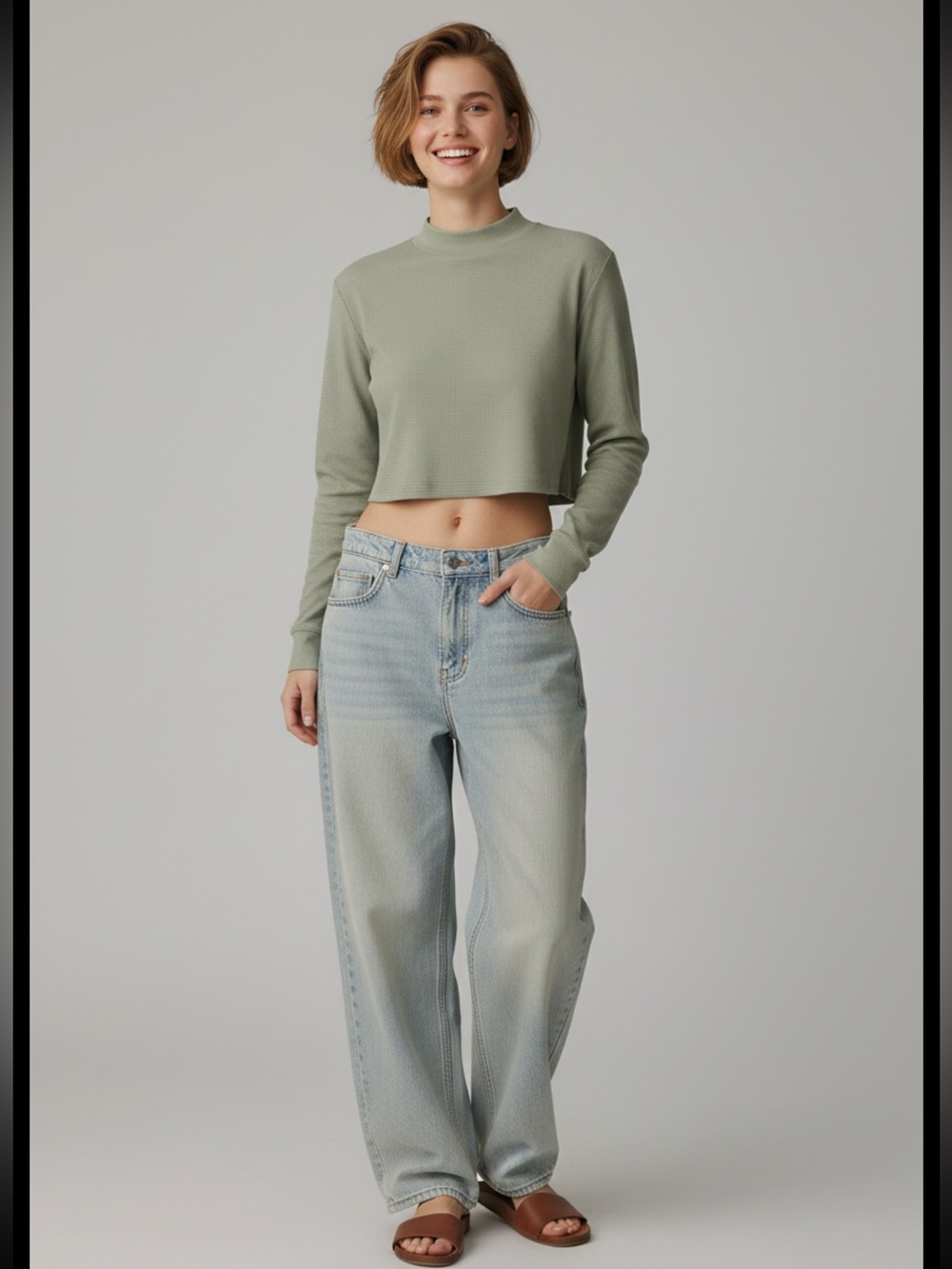 NWT Pale Green Thermal Knit Cropped Top